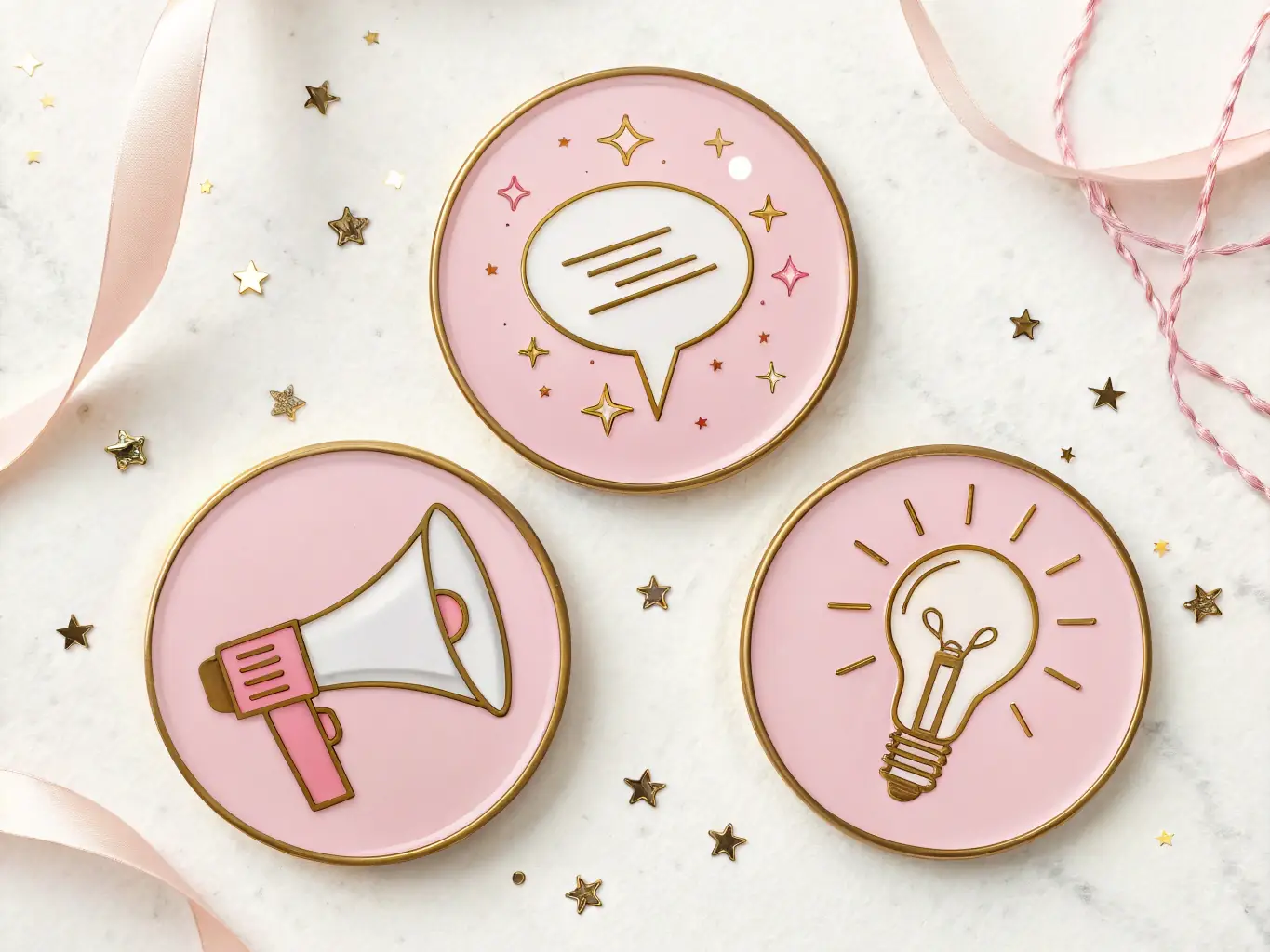 Minimalist outline icon representing a megaphone and content creation tools, symbolizing marketing and content services, set against a clean, light background.