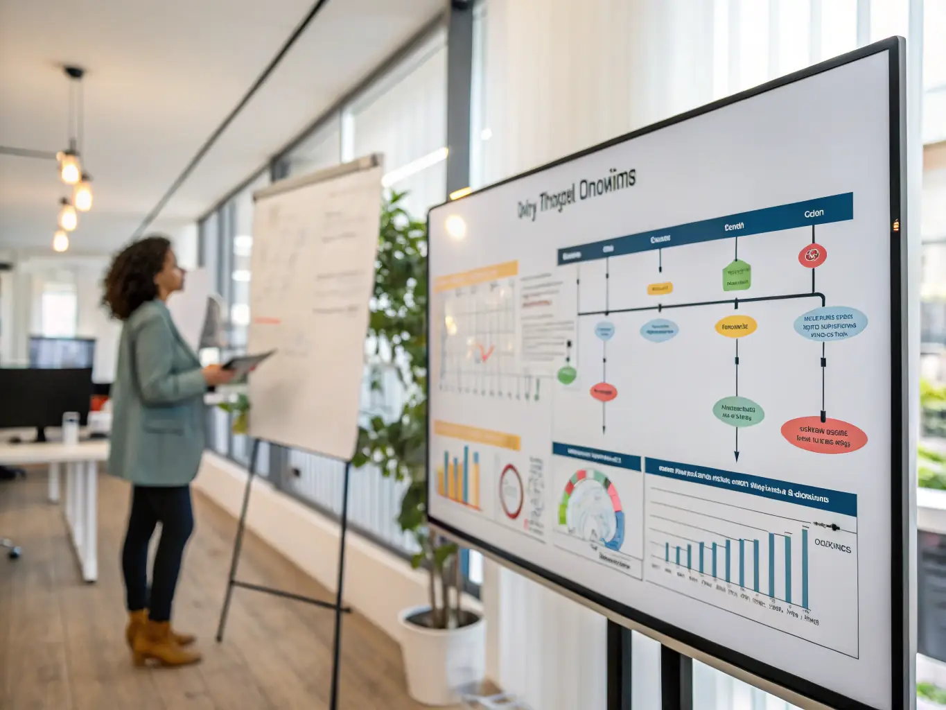 A visual representation of the 'Plan' stage, showing a project timeline with milestones, resource allocation charts, and risk assessment matrices, highlighting Tesseract PRO's commitment to structured planning.
